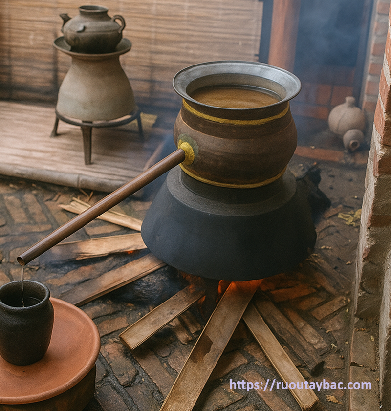 Hình ảnh nấu rượu nếp men lá